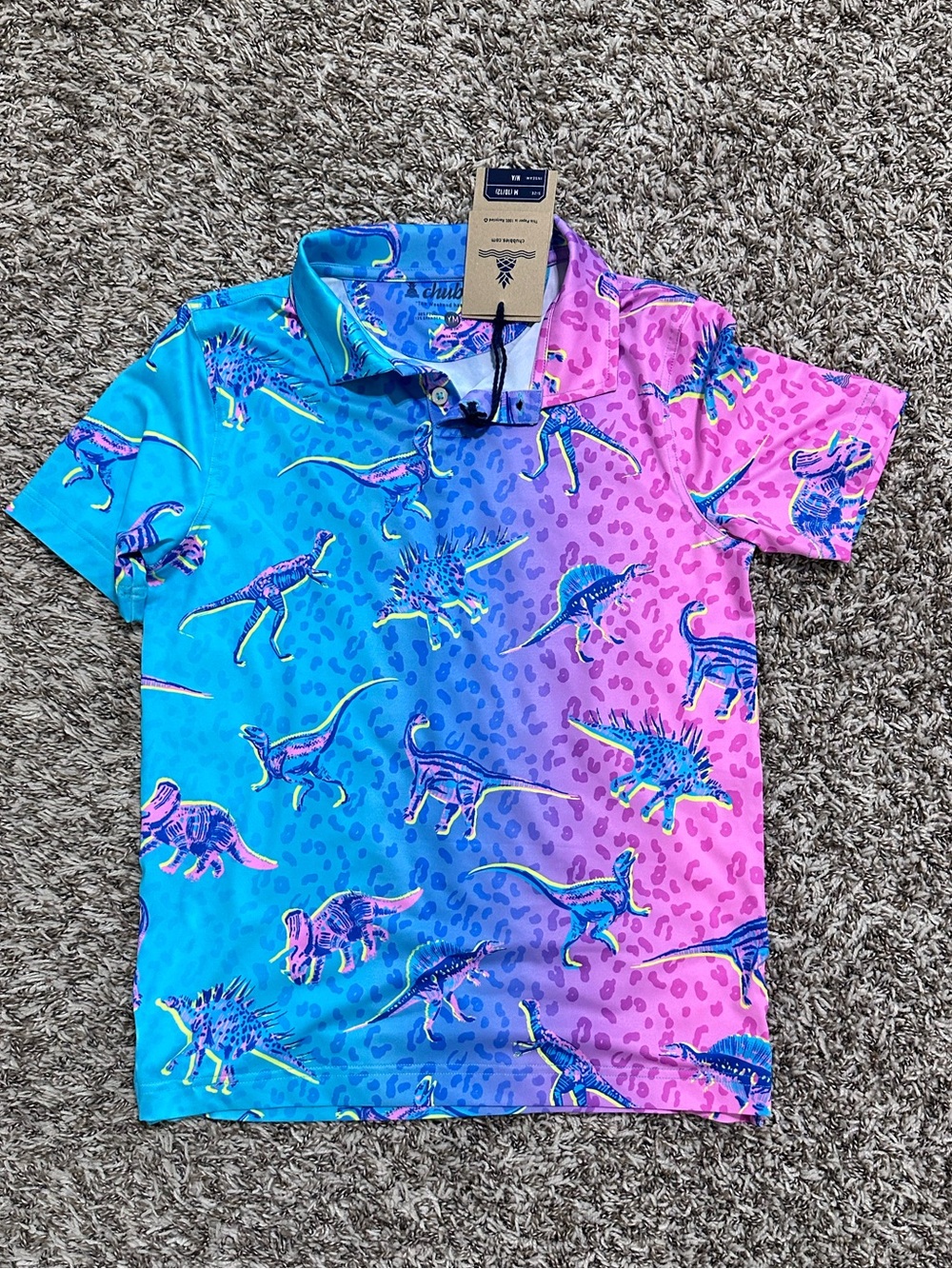 chubbies NWT Youth Dino Delight Polo - Blue & Pink